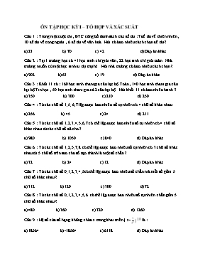 Ôn tập học kỳ I  Tổ hợp và xác suất
